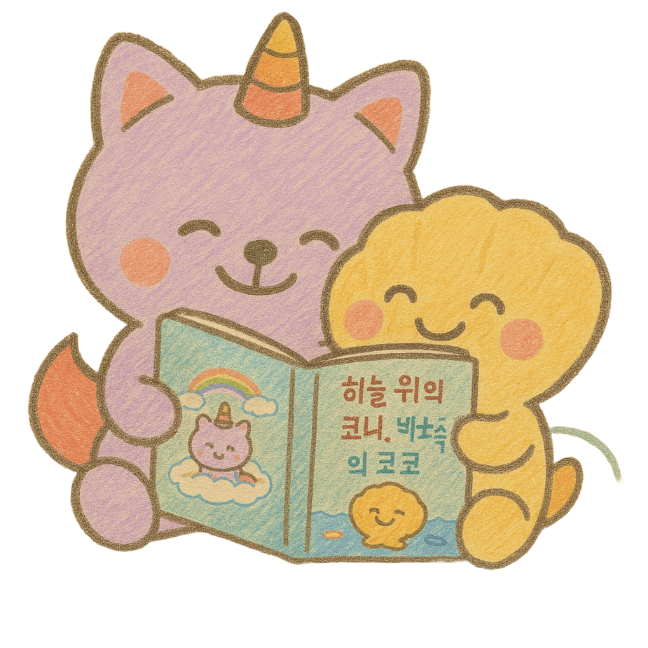 같이 동화책을 읽는 코니와코코