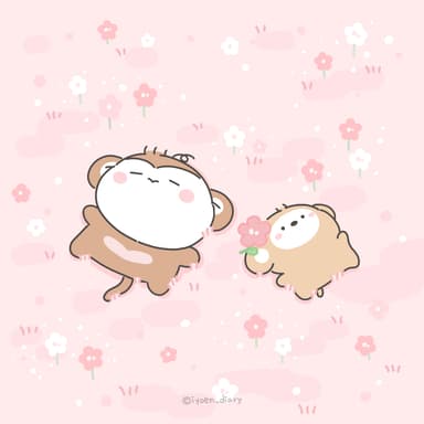 숭아와 함께 꽃밭에서